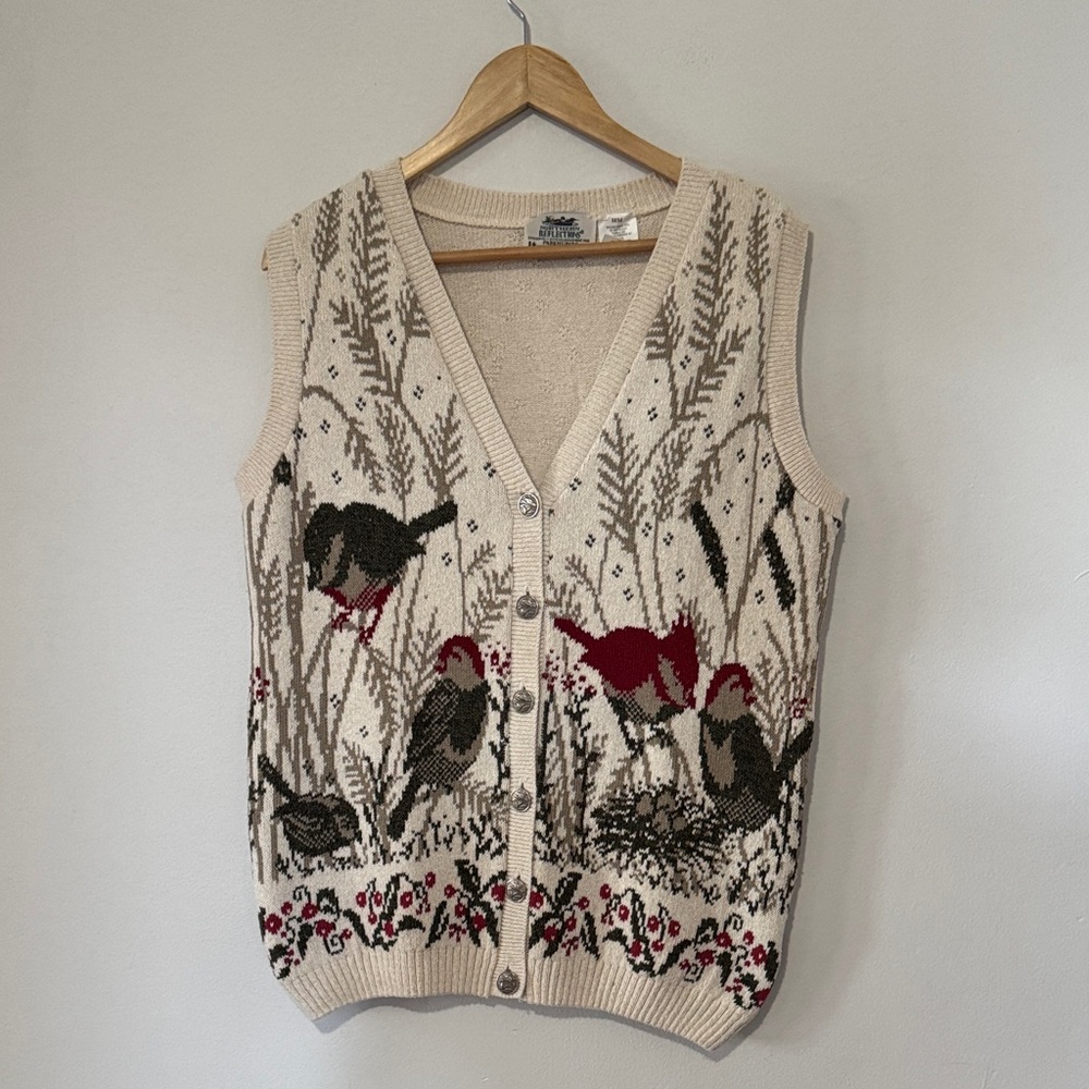 Vintage Northern Reflections Bird Vest / Medium / AOP / 90s